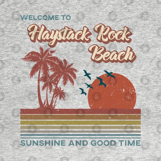 Haystack Rock Beach Retro Sunset - Haystack Rock Beach by Mondolikaview